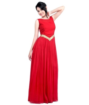 red plain long gown