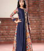 Multicolor SIlk Fabric Chinese Lace work Designer Gown For Girls