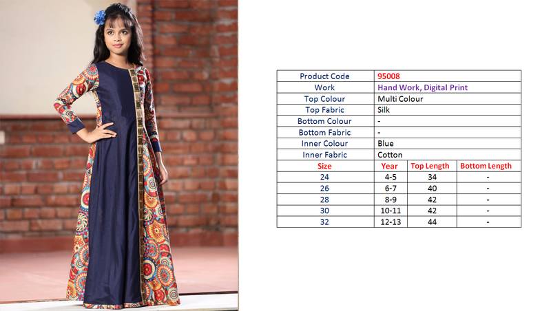 Multicolor SIlk Fabric Chinese Lace work Designer Gown For Girls