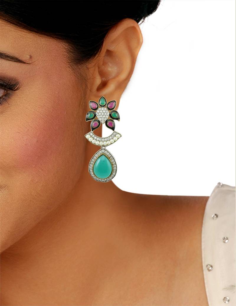 Red Green Antique Victorian Dangle Earrings Jewellery for Women - Orniza