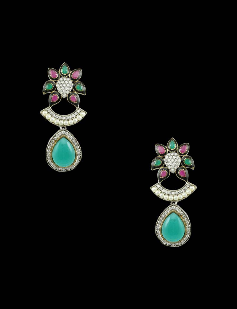Red Green Antique Victorian Dangle Earrings Jewellery for Women - Orniza