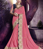 Pink embroidered art silk saree with blouse