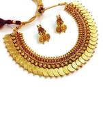 Traditional Laxmi Ji Coin Necklace Gold Plated Red Stone for women  and  Girls