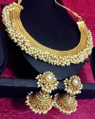 South Indian style chandni pearls golden ADIVA copper bridal necklace set z101w 1