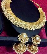 South Indian style chandni pearls golden ADIVA copper bridal necklace set z101w