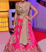 Pink embroidered silk unstitched lehenga