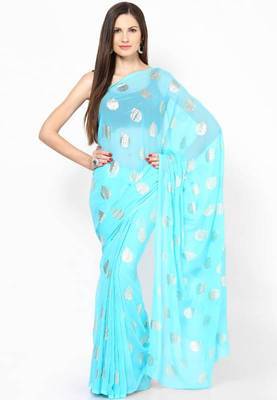 Sky Blue Chiffon Foil Print Saree 1