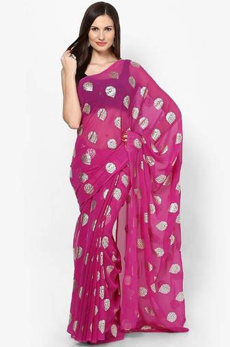 magenta Foil Print Chiffon Saree