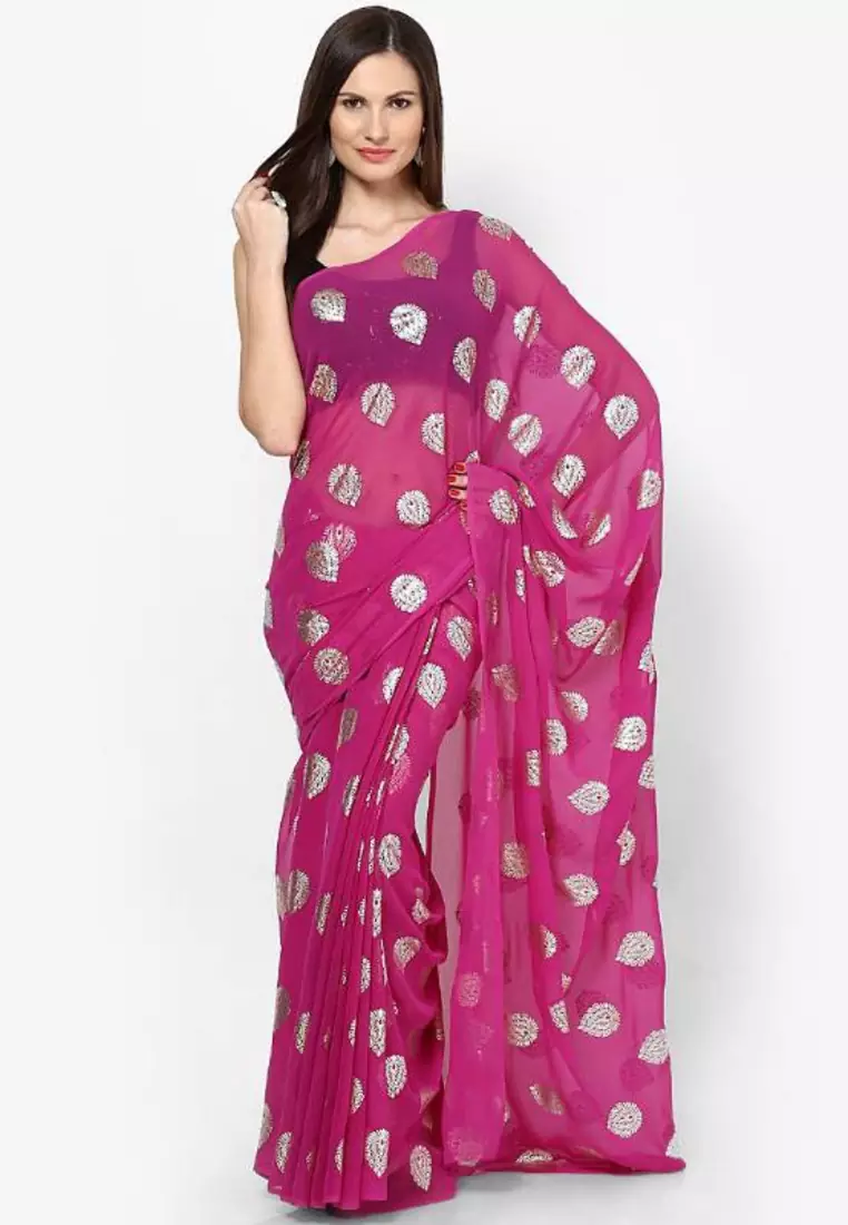 magenta Foil Print Chiffon Saree