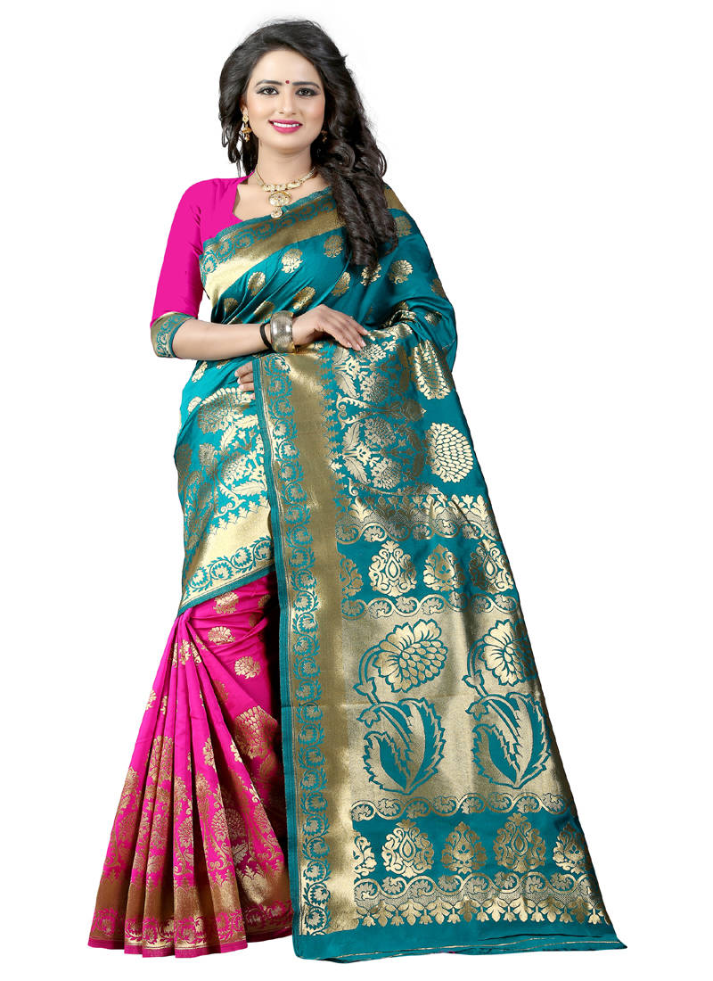 Light blue woven art silk saree with blouse