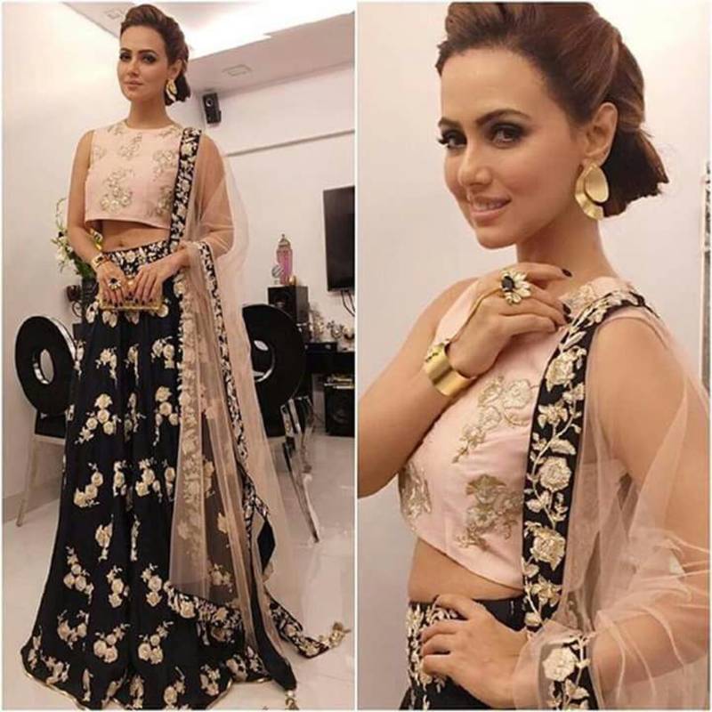 Black embroidered silk semi stitched lehenga choli