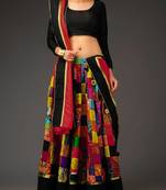 Multicolour printed silk semi stitched lehenga choli