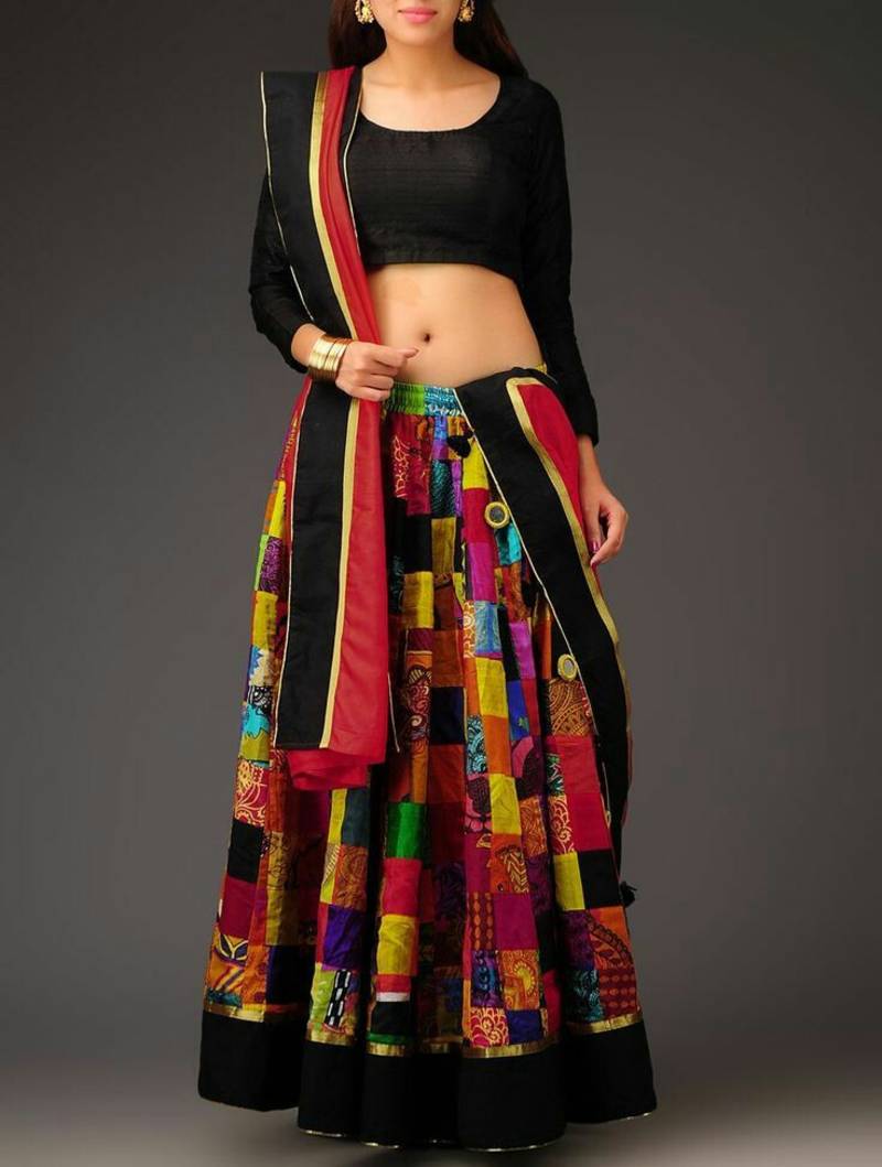 Multicolour printed silk semi stitched lehenga choli