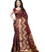 Brown hand woven art silk saree with blouse