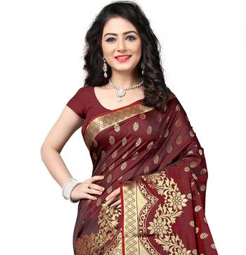 Brown hand woven art silk saree with blouse 2