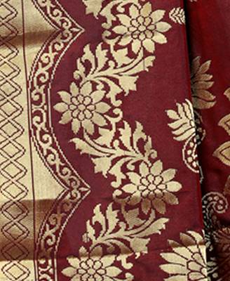 Brown hand woven art silk saree with blouse 4