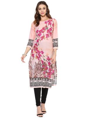 Pink printed Cotton stitched kurti 1