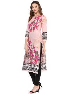 Pink printed Cotton stitched kurti 4
