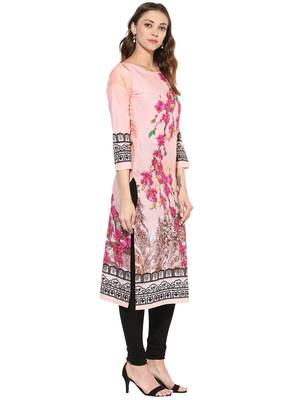 Pink printed Cotton stitched kurti 5