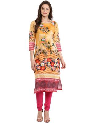 Yellow printed Cotton stitched kurti 1