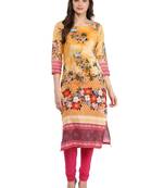 Yellow printed Cotton stitched kurti