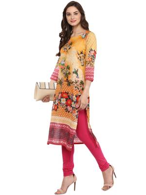 Yellow printed Cotton stitched kurti 2