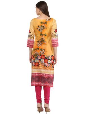 Yellow printed Cotton stitched kurti 3