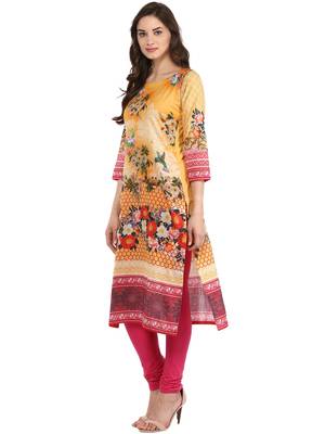 Yellow printed Cotton stitched kurti 4