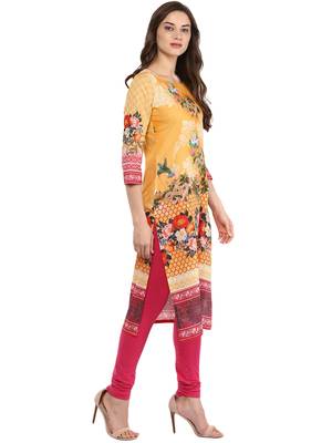 Yellow printed Cotton stitched kurti 5