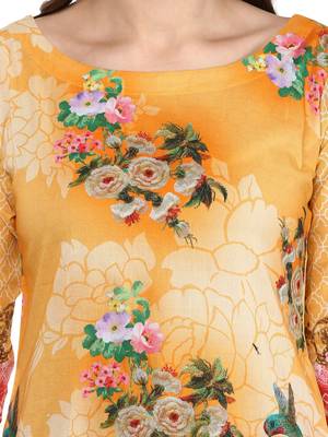 Yellow printed Cotton stitched kurti 6