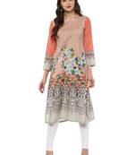 Peach printed Cotton stitched kurti