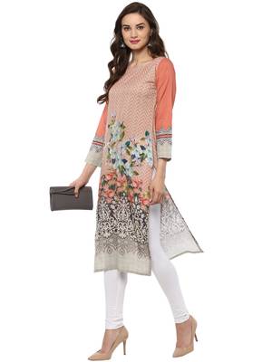 Peach printed Cotton stitched kurti 2