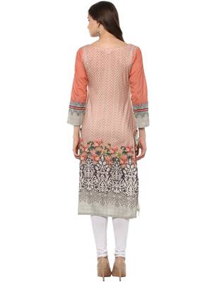 Peach printed Cotton stitched kurti 3
