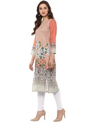 Peach printed Cotton stitched kurti 4