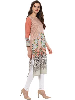 Peach printed Cotton stitched kurti 5