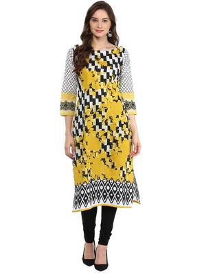 Black,White printed Cotton stitched kurti 1