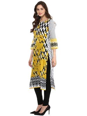 Black,White printed Cotton stitched kurti 4