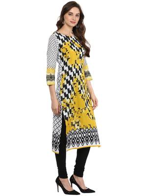 Black,White printed Cotton stitched kurti 5