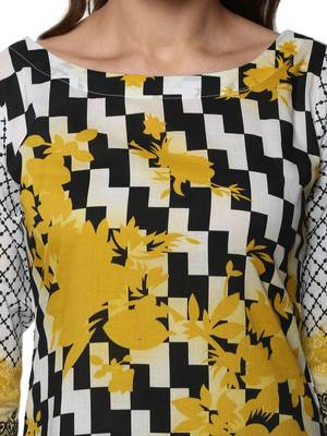 Black,White printed Cotton stitched kurti 6