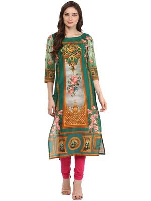 Green printed Cotton stitched kurti 1