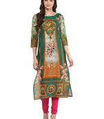 Green printed Cotton stitched kurti