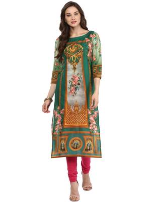 Green printed Cotton stitched kurti 2