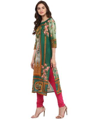 Green printed Cotton stitched kurti 4