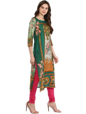 Green printed Cotton stitched kurti 5
