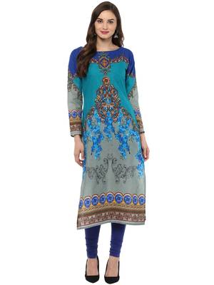 Blue printed Cotton stitched kurti 1