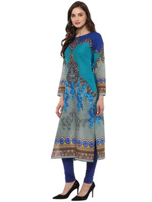 Blue printed Cotton stitched kurti 4