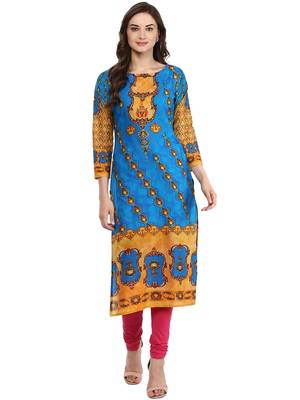 Blue printed Cotton stitched kurti 1