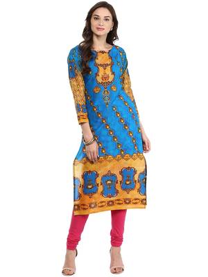 Blue printed Cotton stitched kurti 2