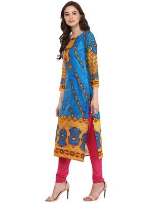 Blue printed Cotton stitched kurti 4