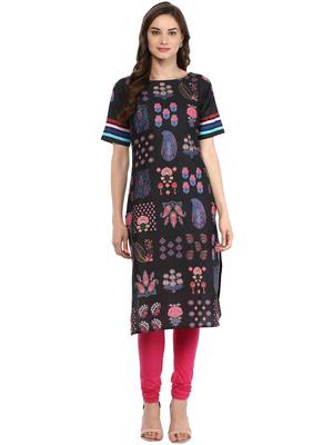 Black printed Cotton stitched kurti 1
